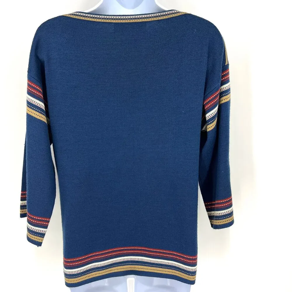 Vintage Montgomery Ward Wool Blend Blue ¾ Sleeve Sweater Size 8